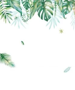 HIER_3400 Decorative Interior Wall Paneling Green Tropical Assorted Hanging Leaves Wall Decals, Plant Peel Removable Stickers