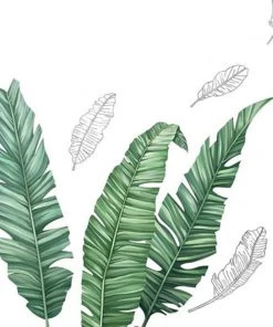 HIER_3400 Green Tropical Banana Leaves Wall Decals, Plant Peel Removable Stickers Decorative Interior Wall Paneling
