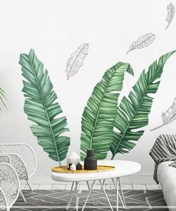 HIER_3400 Green Tropical Banana Leaves Wall Decals, Plant Peel Removable Stickers Decorative Interior Wall Paneling