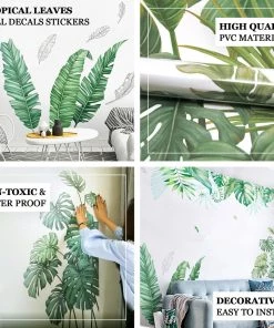 HIER_3400 Green Tropical Banana Leaves Wall Decals, Plant Peel Removable Stickers Decorative Interior Wall Paneling