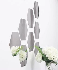 HIER_3400 12 Pack | 10" Hexagon Mirror Wall Stickers, Acrylic Removable Wall Decals For Home Decor Chargers & Centerpieces