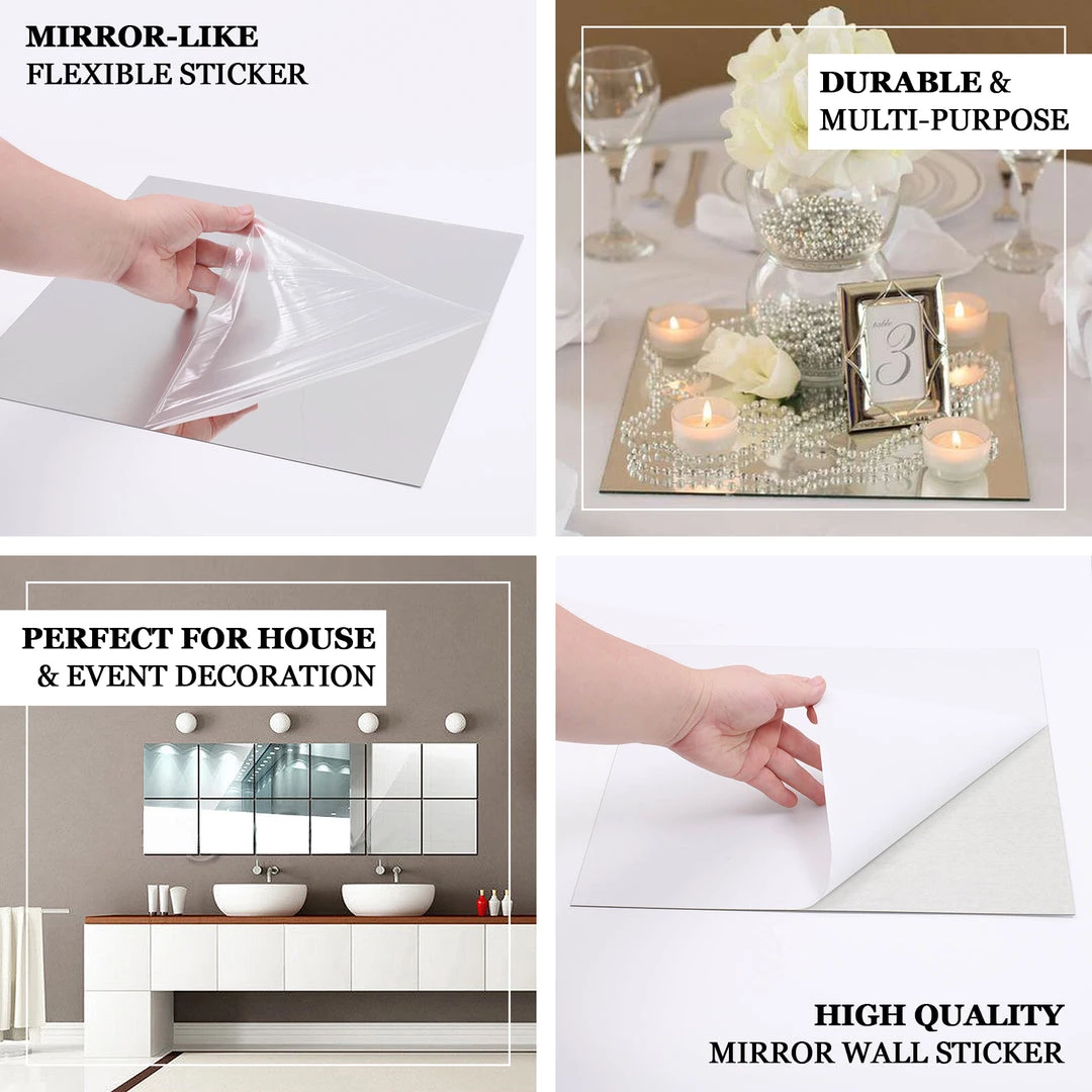 HIER_3400 12 Pack | 14"x14" Square Mirror Wall Stickers, Acrylic Removable Wall Decals For Home Decor 4 HIER_3400 12 Pack | 14"x14" Square Mirror Wall Stickers, Acrylic Removable Wall Decals For Home Decor