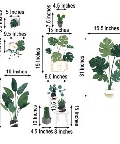 HIER_3400 Decorative Interior Wall Paneling Green Tropical Potted Plants/Planters Wall Decals, Peel & Stick Decor Stickers