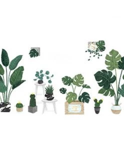 HIER_3400 Decorative Interior Wall Paneling Green Tropical Potted Plants/Planters Wall Decals, Peel & Stick Decor Stickers