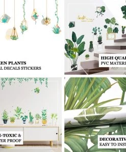 HIER_3400 Green Tropical Potted Plants/Planters With Hanging Leaves Wall Decals, Peel & Stick Decor Stickers Big Event Backdrops & Décor