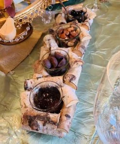 HIER_4320 Wooden Candle Holder | 16"Long | Natural Birch Wood | 4 Glass Votive Holders Included 28 HIER_4320 Wooden Candle Holder | 16