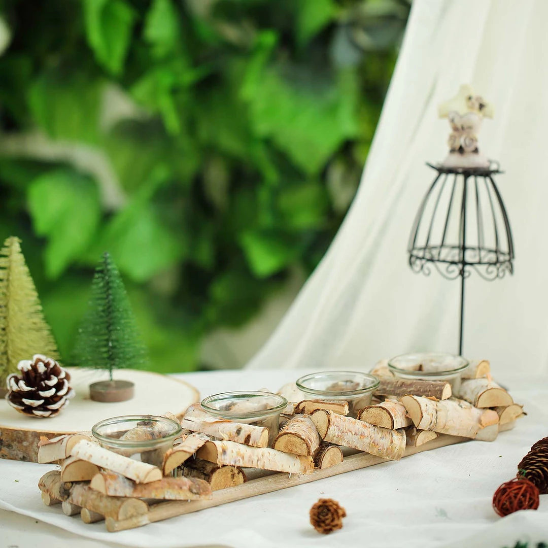 HIER_4320 Wooden Candle Holder | 16"Long | Natural Birch Wood | 4 Glass Votive Holders Included 5 HIER_4320 Wooden Candle Holder | 16"Long | Natural Birch Wood | 4 Glass Votive Holders Included