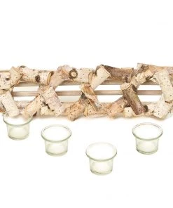 HIER_4320 Wooden Candle Holder | 16"Long | Natural Birch Wood | 4 Glass Votive Holders Included 17 HIER_4320 Wooden Candle Holder | 16