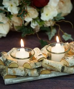HIER_4320 Wooden Candle Holder | 16"Long | Natural Birch Wood | 4 Glass Votive Holders Included 29 HIER_4320 Wooden Candle Holder | 16
