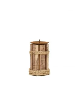 HIER_4320 Set Of 4 | Assorted Wooden Pillar Candle Holder Set With Braided Twines Burlap Ribbons And Hanging Stars - 8"/7"/5"/4" Chargers & Centerpieces 21 HIER_4320 Set Of 4 | Assorted Wooden Pillar Candle Holder Set With Braided Twines Burlap Ribbons And Hanging Stars - 8
