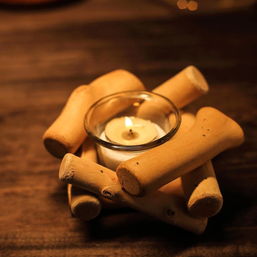 HIER_4320 2.5" Tall | Driftwood Candle Holder | Natural Wooden Candle Holder Stand With Glass Tea Light Holder Chargers & Centerpieces 15 HIER_4320 2.5" Tall | Driftwood Candle Holder | Natural Wooden Candle Holder Stand With Glass Tea Light Holder Chargers & Centerpieces