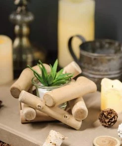 HIER_4320 2.5" Tall | Driftwood Candle Holder | Natural Wooden Candle Holder Stand With Glass Tea Light Holder Chargers & Centerpieces 31 HIER_4320 2.5