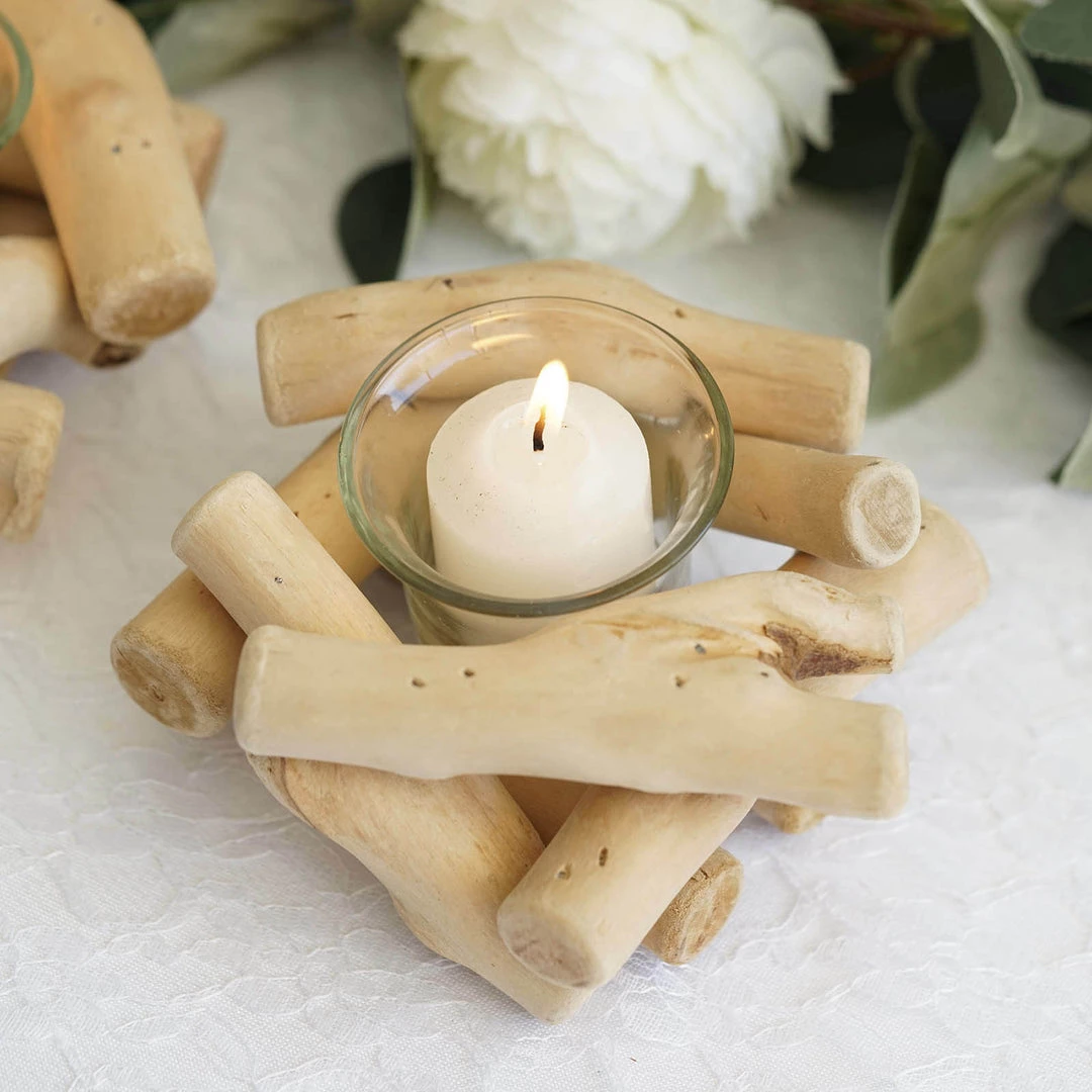HIER_4320 2.5" Tall | Driftwood Candle Holder | Natural Wooden Candle Holder Stand With Glass Tea Light Holder Chargers & Centerpieces 8 HIER_4320 2.5" Tall | Driftwood Candle Holder | Natural Wooden Candle Holder Stand With Glass Tea Light Holder Chargers & Centerpieces