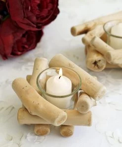 HIER_4320 2.5" Tall | Driftwood Candle Holder | Natural Wooden Candle Holder Stand With Glass Tea Light Holder Chargers & Centerpieces 34 HIER_4320 2.5