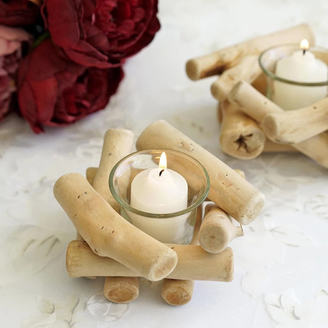HIER_4320 2.5" Tall | Driftwood Candle Holder | Natural Wooden Candle Holder Stand With Glass Tea Light Holder Chargers & Centerpieces 17 HIER_4320 2.5" Tall | Driftwood Candle Holder | Natural Wooden Candle Holder Stand With Glass Tea Light Holder Chargers & Centerpieces