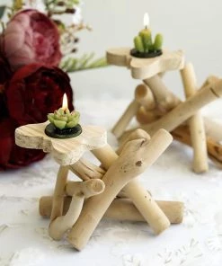 HIER_4320 Chargers & Centerpieces 8" Tall | Driftwood Candle Holder | Natural Wooden Candle Holder With Butterfly Top