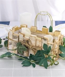HIER_4320 5" Tall Natural Wooden Candle Holders With Plastic Lining | Flower Vase | Rustic Wedding Centerpieces Chargers & Centerpieces 19 HIER_4320 5