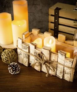 HIER_4320 5" Tall Natural Wooden Candle Holders With Plastic Lining | Flower Vase | Rustic Wedding Centerpieces Chargers & Centerpieces