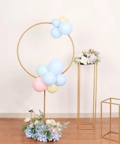 HIER_3620 Chargers & Centerpieces 4Ft | Gold Balloon Column With Hoop Flower Pillar Stand, Metal Arch Table Centerpiece - Height Adjustable