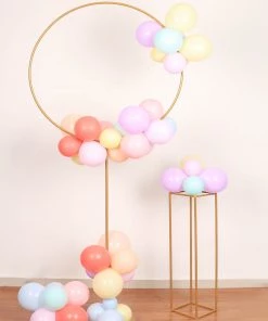 HIER_3620 6Ft | Gold Balloon Column With Hoop Flower Pillar Stand, Metal Arch Table Centerpiece - Height Adjustable Chargers & Centerpieces