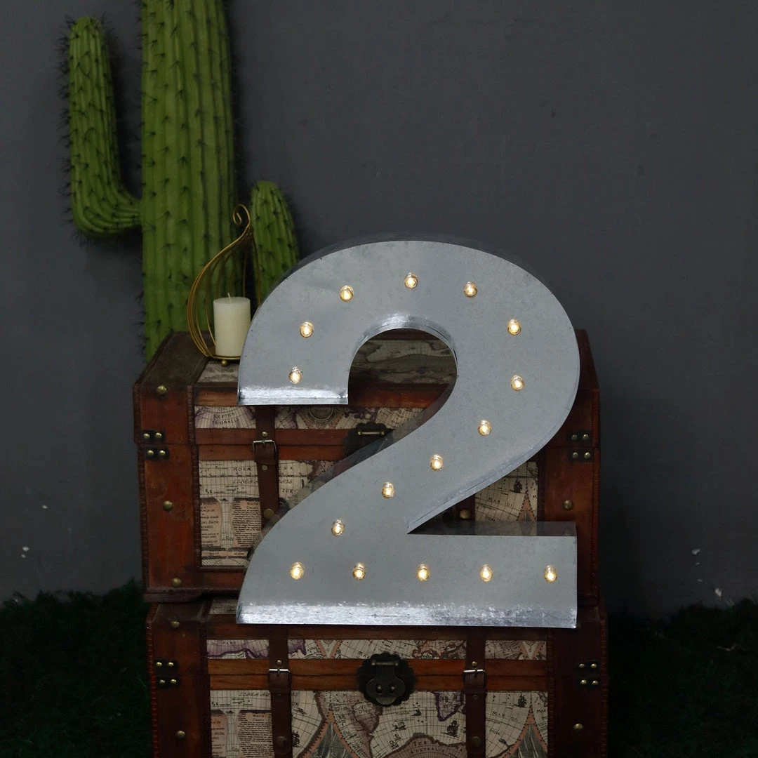 HIER_3720 20" | Vintage Metal Marquee Number Lights Cordless With 16 Warm White LED - 2 1 HIER_3720 20" | Vintage Metal Marquee Number Lights Cordless With 16 Warm White LED - 2