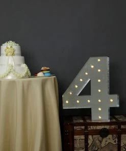 HIER_3720 Chargers & Centerpieces 20" | Vintage Metal Marquee Number Lights Cordless With 16 Warm White LED - 4