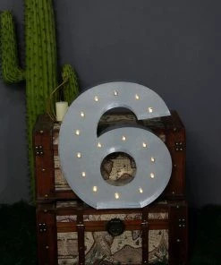 HIER_3720 20" | Vintage Metal Marquee Number Lights Cordless With 16 Warm White LED - 6