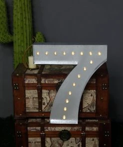 HIER_3720 Chargers & Centerpieces 20" | Vintage Metal Marquee Number Lights Cordless With 16 Warm White LED - 7