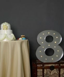 HIER_3720 20" | Vintage Metal Marquee Number Lights Cordless With 16 Warm White LED - 8 Chargers & Centerpieces