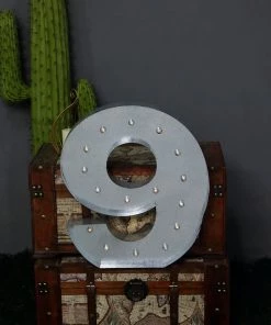 HIER_3720 20" | Vintage Metal Marquee Number Lights Cordless With 16 Warm White LED - 9 Chargers & Centerpieces