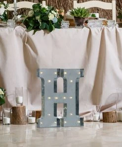 HIER_3720 20" | Vintage Metal Marquee Letter Lights Cordless With 16 Warm White LED - H