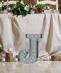 HIER_3720 20" | Vintage Metal Marquee Letter Lights Cordless With 16 Warm White LED - J Big Event Backdrops & Décor