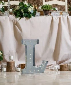 HIER_3720 20" | Vintage Metal Marquee Letter Lights Cordless With 16 Warm White LED - L Big Event Backdrops & Décor