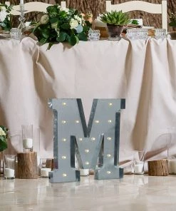 HIER_3720 Big Event Backdrops & Décor 20" | Vintage Metal Marquee Letter Lights Cordless With 16 Warm White LED - M