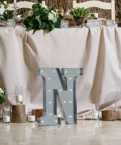 HIER_3720 20" | Vintage Metal Marquee Letter Lights Cordless With 16 Warm White LED - N