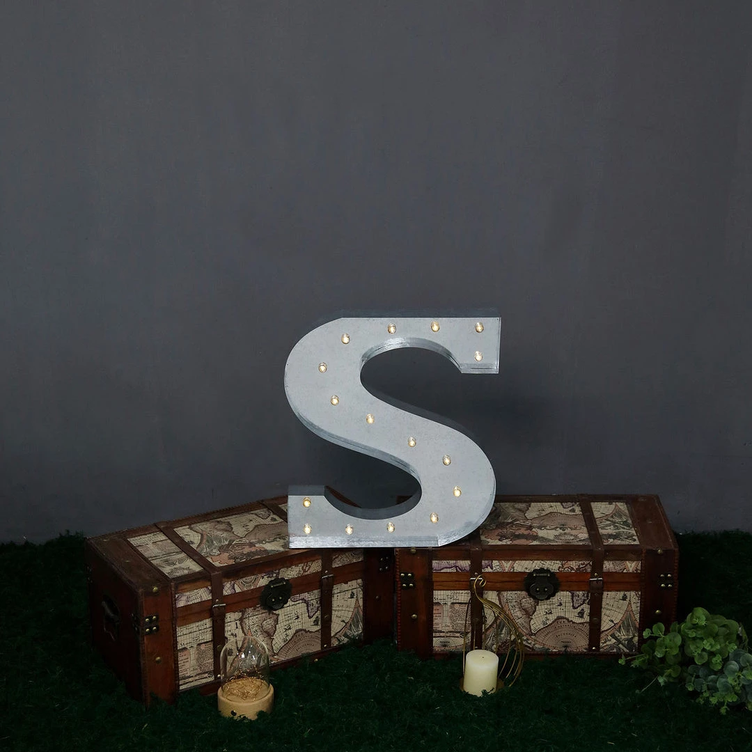 HIER_3720 20" | Vintage Metal Marquee Letter Lights Cordless With 16 Warm White LED - S 12 HIER_3720 20" | Vintage Metal Marquee Letter Lights Cordless With 16 Warm White LED - S