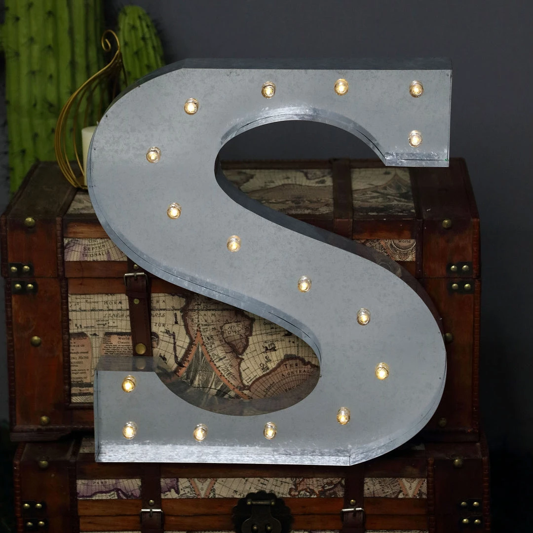HIER_3720 20" | Vintage Metal Marquee Letter Lights Cordless With 16 Warm White LED - S 7 HIER_3720 20" | Vintage Metal Marquee Letter Lights Cordless With 16 Warm White LED - S