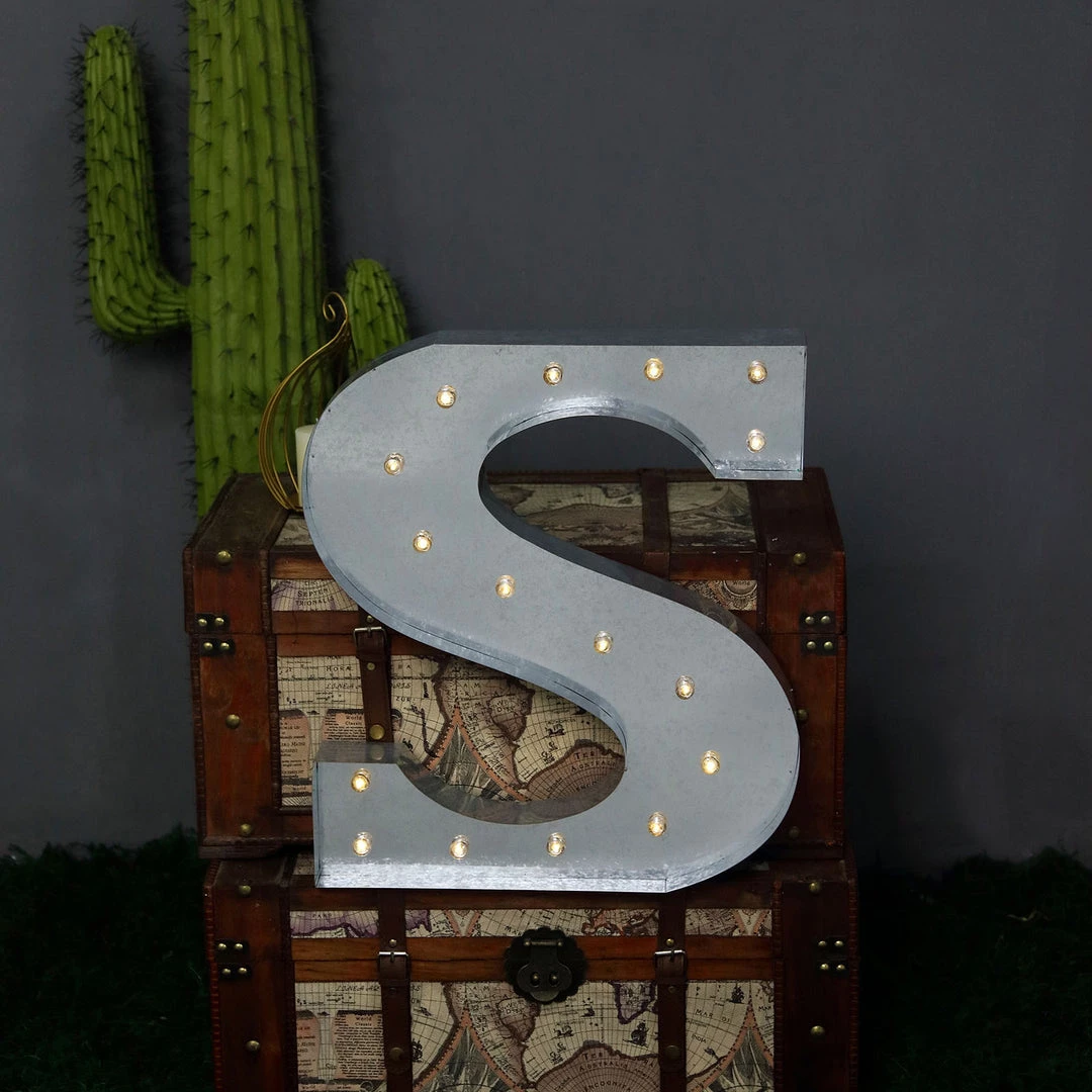 HIER_3720 20" | Vintage Metal Marquee Letter Lights Cordless With 16 Warm White LED - S 9 HIER_3720 20" | Vintage Metal Marquee Letter Lights Cordless With 16 Warm White LED - S