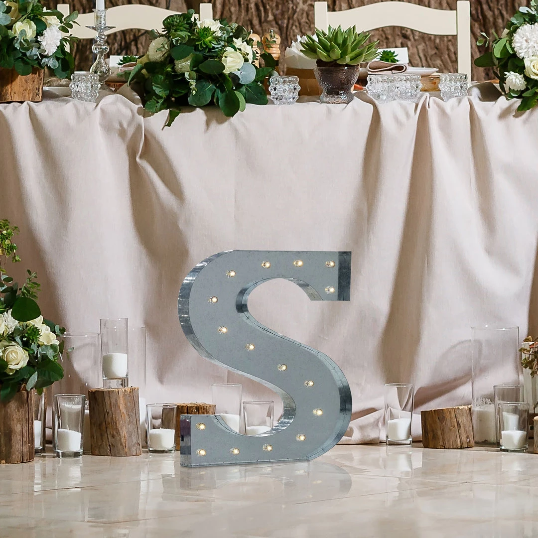 HIER_3720 20" | Vintage Metal Marquee Letter Lights Cordless With 16 Warm White LED - S 1 HIER_3720 20" | Vintage Metal Marquee Letter Lights Cordless With 16 Warm White LED - S