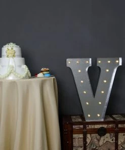 HIER_3720 20" | Vintage Metal Marquee Letter Lights Cordless With 16 Warm White LED - V