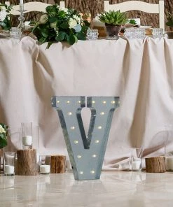 HIER_3720 20" | Vintage Metal Marquee Letter Lights Cordless With 16 Warm White LED - V