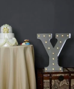 HIER_3720 Big Event Backdrops & Décor 20" | Vintage Metal Marquee Letter Lights Cordless With 16 Warm White LED - Y