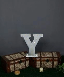 HIER_3720 Big Event Backdrops & Décor 20" | Vintage Metal Marquee Letter Lights Cordless With 16 Warm White LED - Y 25 HIER_3720 Big Event Backdrops & Décor 20