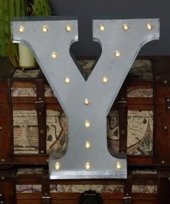 HIER_3720 Big Event Backdrops & Décor 20" | Vintage Metal Marquee Letter Lights Cordless With 16 Warm White LED - Y 21 HIER_3720 Big Event Backdrops & Décor 20