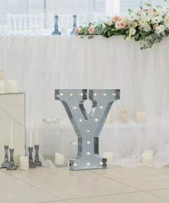 HIER_3720 Big Event Backdrops & Décor 20" | Vintage Metal Marquee Letter Lights Cordless With 16 Warm White LED - Y 20 HIER_3720 Big Event Backdrops & Décor 20