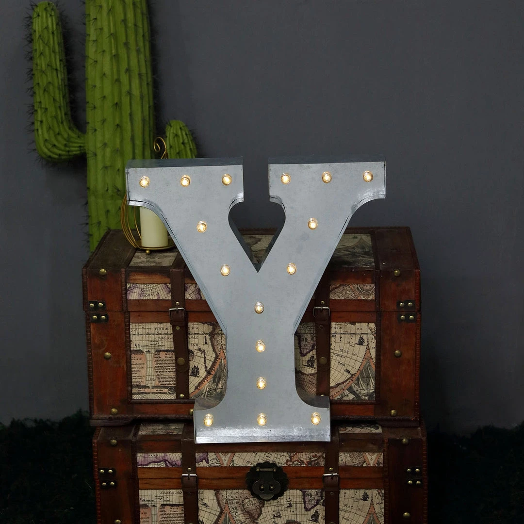 HIER_3720 Big Event Backdrops & Décor 20" | Vintage Metal Marquee Letter Lights Cordless With 16 Warm White LED - Y 9 HIER_3720 Big Event Backdrops & Décor 20" | Vintage Metal Marquee Letter Lights Cordless With 16 Warm White LED - Y