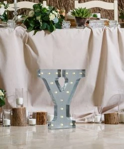 HIER_3720 Big Event Backdrops & Décor 20" | Vintage Metal Marquee Letter Lights Cordless With 16 Warm White LED - Y