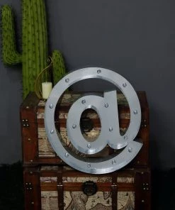 HIER_3720 20" | Vintage Metal Marquee Symbol Lights Cordless With 16 Warm White LED - @