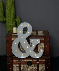 HIER_3720 20" | Vintage Metal Marquee Symbol Lights Cordless With 16 Warm White LED - &