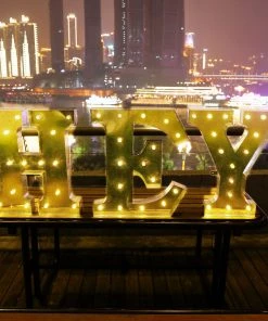 HIER_3720 20" | Vintage Metal Marquee Letter Lights Cordless With 16 Warm White LED